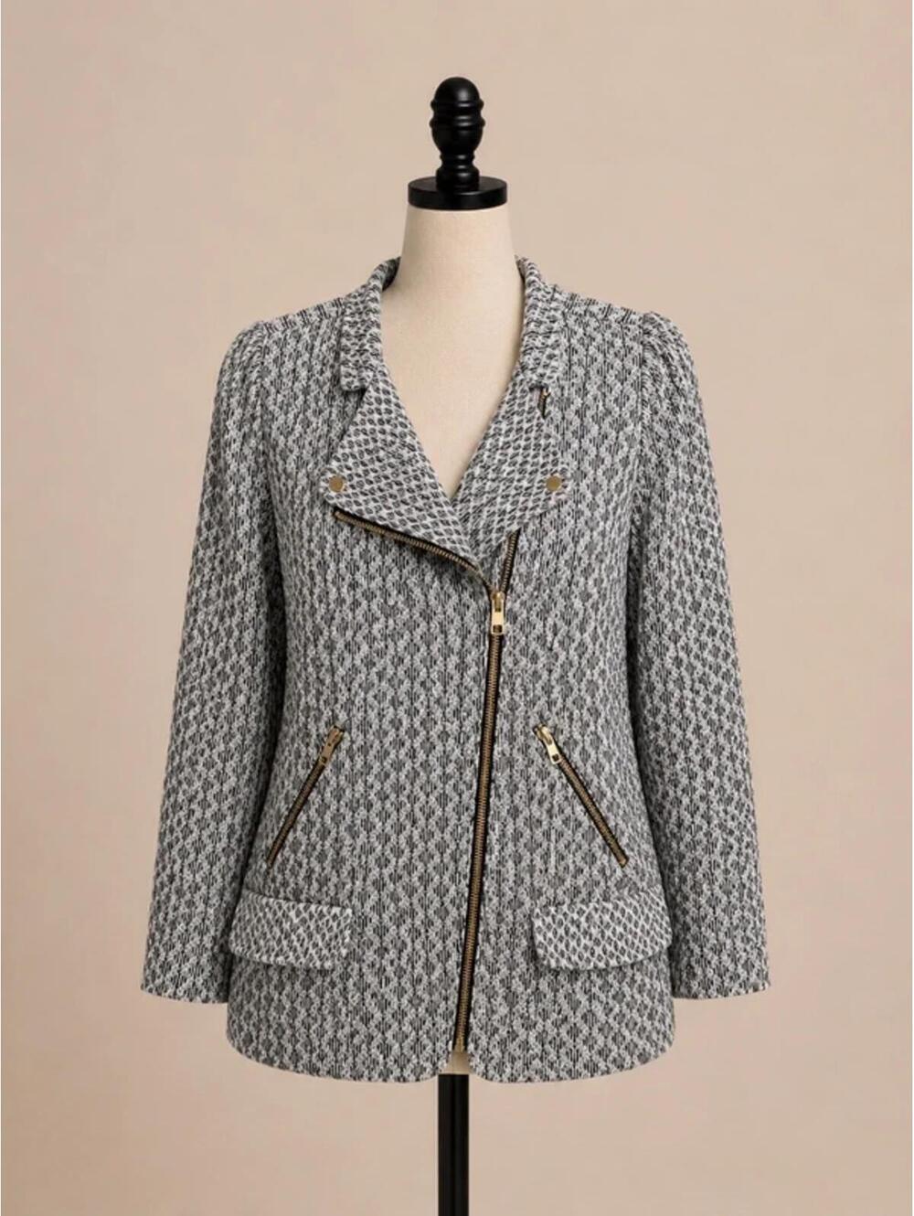 Lucky Brand Lucky Lotus Knit Moto Cardigan 1X Boho Zip Sweater Jacket